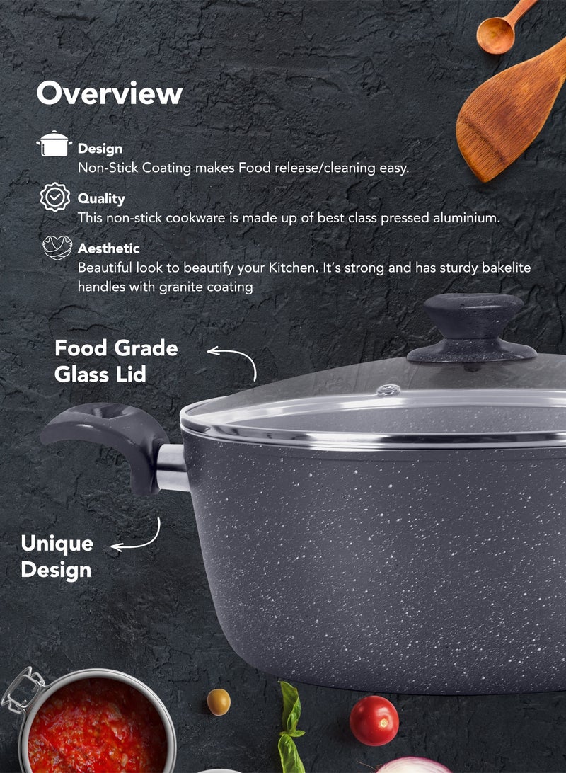 Grandi Granite Coated Pots And Pans Cookware Titanium  Set 11 PCS With Non-Stick Surfaces, Bakelite Handles, glass Lids , PFOA Free- Grey - Image 3